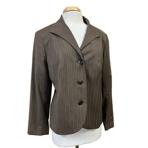 Lafayette 148 New York Blazer Brown Pinstripe Lapel Collar Lined SZ 14